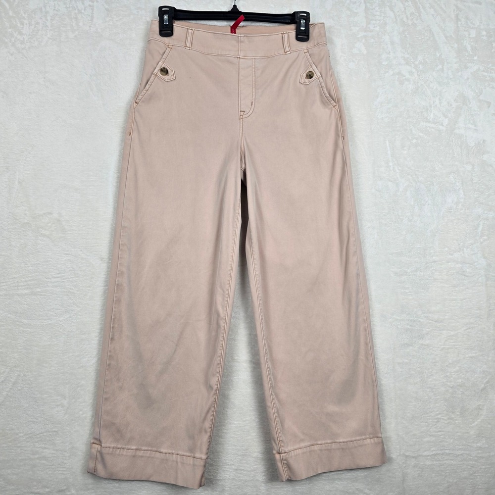 Spanx Stretch Twill Cropped Wide Leg Pants Blush Pink Medium Petite High Waist